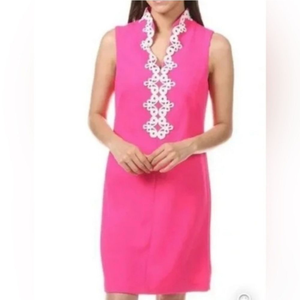 Vince Camuto Vibrant Pink Shift Dress with White Accents